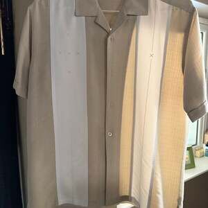 Vintage Cubavera Men's Short Sleeve Cuban Shirt, Tan & White Panel, Size M